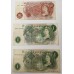 GREAT BRITAIN UK 1966/1970 . TEN 10  SHILLINGS  AND ONE 1 POUND BANKNOTES . 3 DIFFERENT SIGNATURES